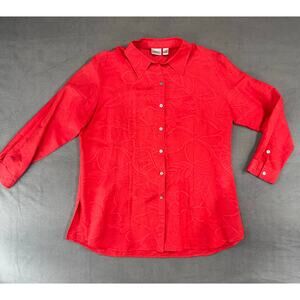 Chicos 3 XL Linen Blend Coral Red Long Sleeve‎ Button Blouse Shirt Top Summer